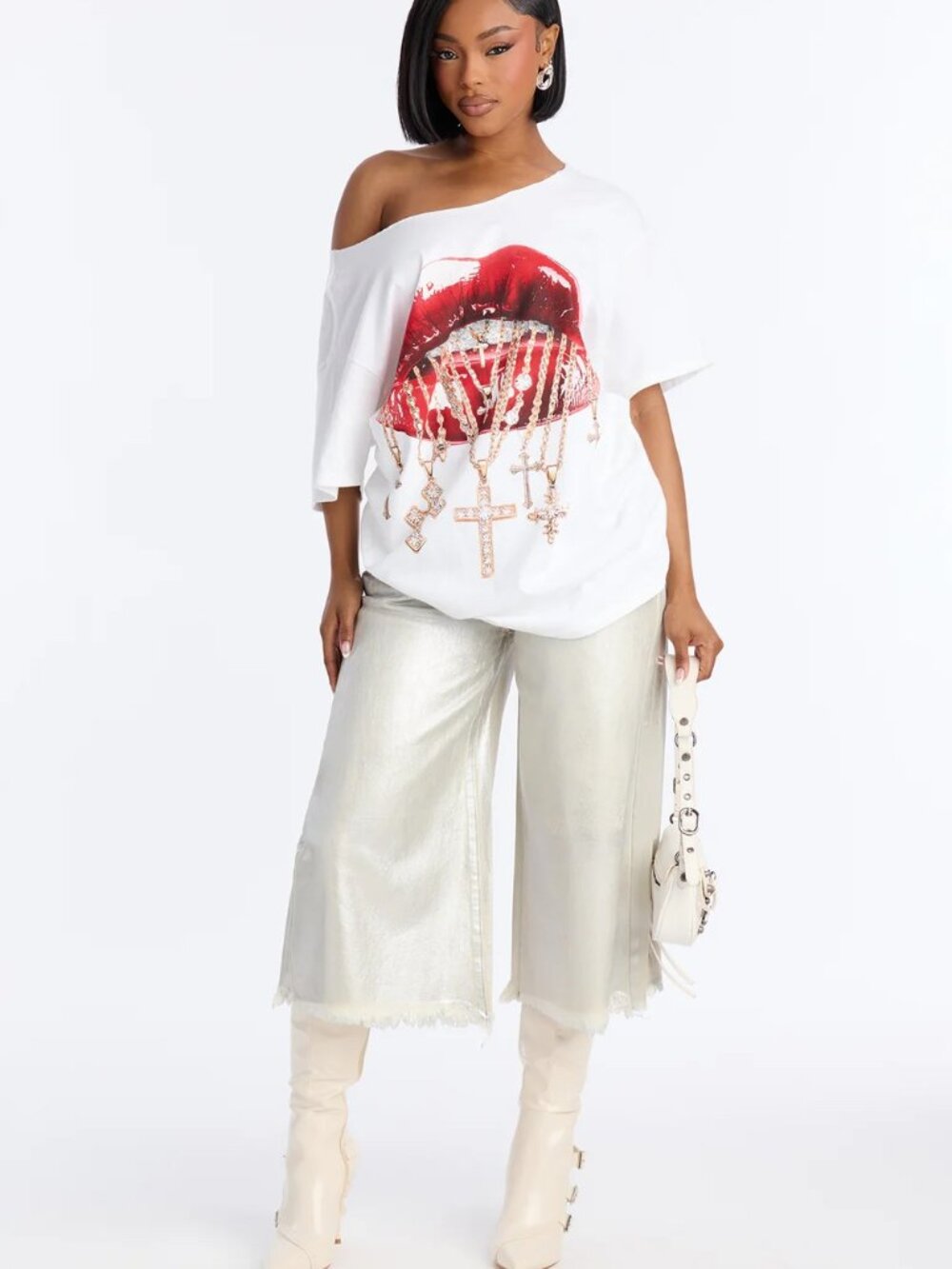 NWT Metallic Silver Tokyo Coated Denim Culotte Jeans Shorts - White/Silver - 13